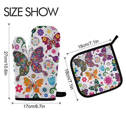 Colorful Boho Butterfly Fall Oven Mitts And Pot Holders Sets Spring Flowers Floral Hot Pads & Heat Resistant Gloves Oven Mitten For Kitchen Cooking Bbq Baking Bakeware #TOP1
