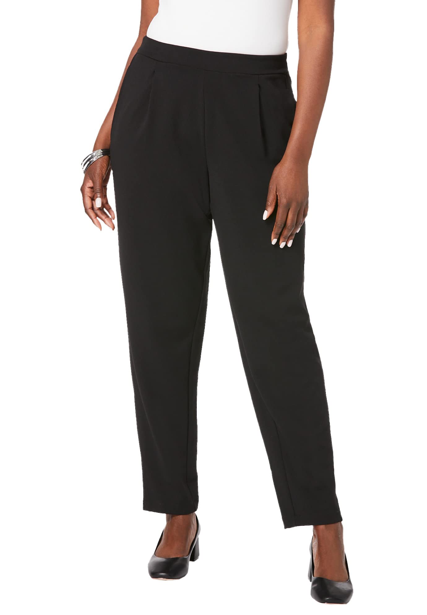 Jessica London Womens Plus Size Stretch Knit Elastic Pull-On Straight Leg Pants Trousers
