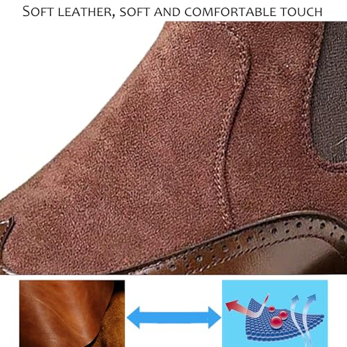 Men'S Brogue Wingtip Chelsea Ankle Boots Retro Pointed Low Chunky Heel Slip-On Business Work Dress Boots Fashion Leather Casual Ankle Boots2