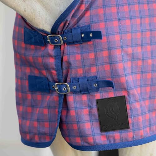 Image of Equinavia Fryd 100% Cotton Stable Blanket for Horses | No Fill - Pink Flambe /Galaxy Blue - 76 in