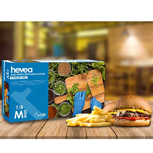 Hevea - Guanti monouso in nitrile. Senza polvere e lattice. 1 scatola da 100 guanti. Taglia: M (media) Colore: blu - Image 6