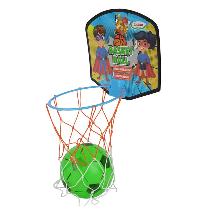 Image of Asian Portable Plastic Basketball with Hoop for Kids Multicolor (Super Hero Theme)