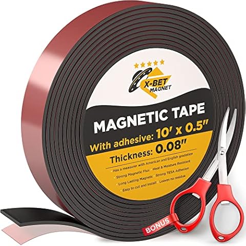 Flexible Magnetic Tape - 1,2cm x 3 m Magnetic Strip with Strong Self Adhesive - Ideal Magnetic Roll Tape for DIY and Craft Projects - Sticky Magnets for Refrigerator and Dry Erase Board Cover