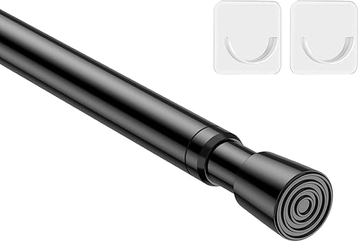 1Pack Spring Tension Curtain Rod 26-39 inch Black Adjustable Spring Rod Extendable Tension Rod For Kitchen, Bathroom, Window, Bookshelf, Closet