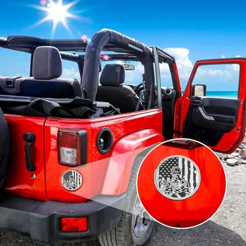 Image of CONGCONG for Jeep Emblem babge National Flag Veteran Metal Automotive Badge Specifically Designed for The Jeep Wrangler Cherokee - Stick it Anywhere(Veteran Silver Black)
