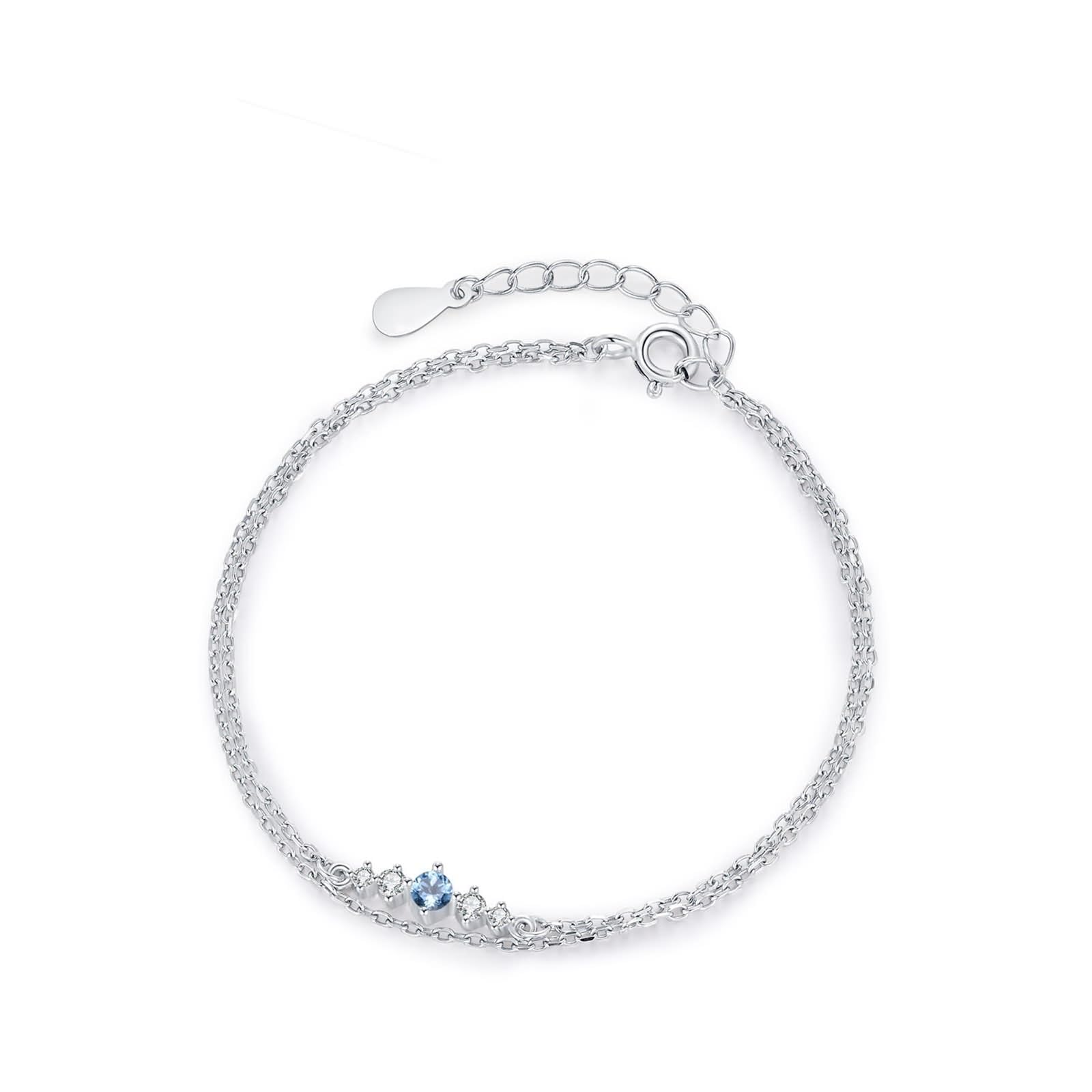 Pulsera para mujer, pulsera de moda de doble capa con zafiro redondo de 0,25 quilates, oro blanco y platino creado en laboratorio