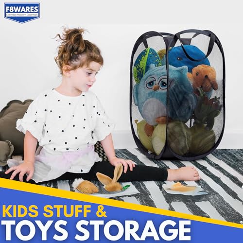 Image of F8WARES 2PK 75 Litres Nylon Mesh Foldable Laundry Basket for Clothes - Odourless Breathable Laundry Bag for Clothes with Carry Handles - Kids Toy Baskets For Storage & Dirty Cloth Basket Hamper Blue