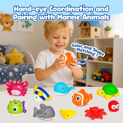 Image of Montessori Toddler Learning Toys for Boys Girls Ages 1 2 3 Year Old,Fun Little People Ocean Animals Figures Sorting Matching Sensory Toy Gift for Birthday Easter Christmas