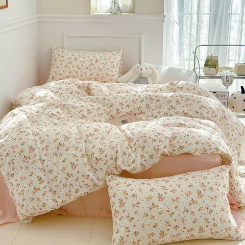 Nyescasa Housse de Couette 200x200 Beige Motif Fleurie Feuilles Floral Parure de lit Adulte 2 Personnes en Microfibre Fleurs Rose Jaune Housse Couette avec...