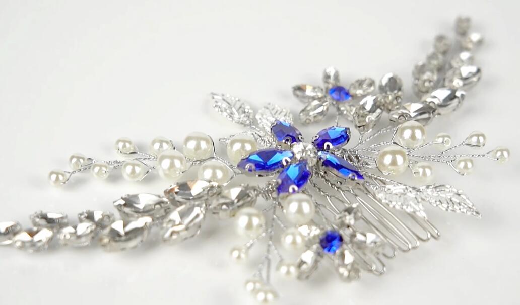 Amazon.com : Aimimier Bridal Sapphire Crystal Hair Comb Pearl Blue