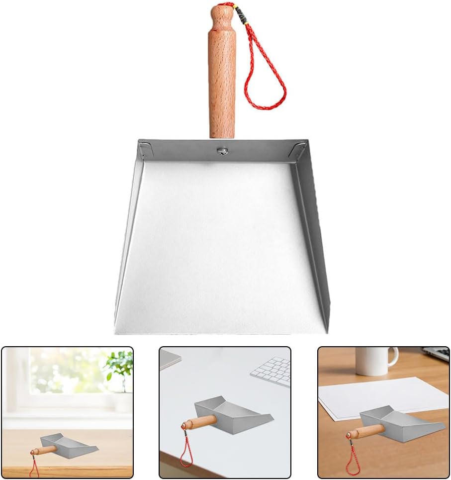 Homoyoyo Stainless Steel Dustpan Small Metal Dust Pan for Tabletop Cleaning Portable Short Handle Dustpan for Desktop Kitchen Workshop Home 8.46 X 5.51 X 1.57 in
