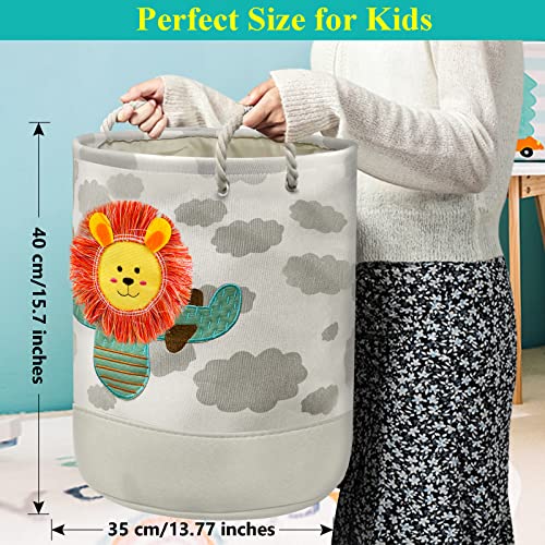 Cute Babys Laundry Basket - Kids Laundry Hamper For Boys, (Lion) Collapsible Thicken Durable Toys Organizer Storage Round Baskets And Nursery Bedroom Decor (Light Grey） #TOP1