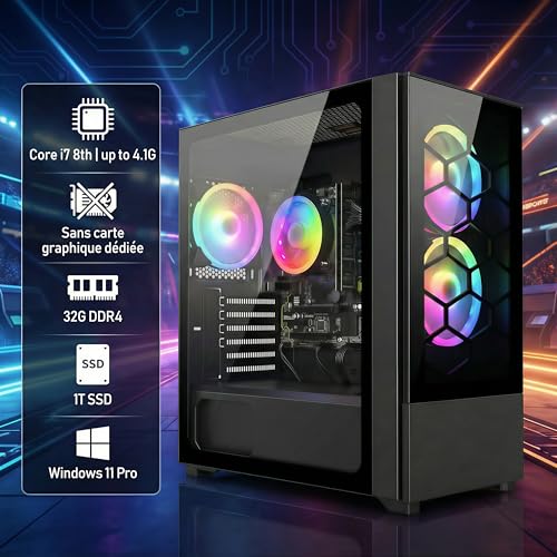 STGsivir PC Gamer Fixe,Ordinateur Gaming,Core i7 8th up to 4.1 Ghz,32Go DDR4,1To SSD,WiFi 6,BT 5.2,Ventilateur RGB x3,Windows11 Pro – Image 3