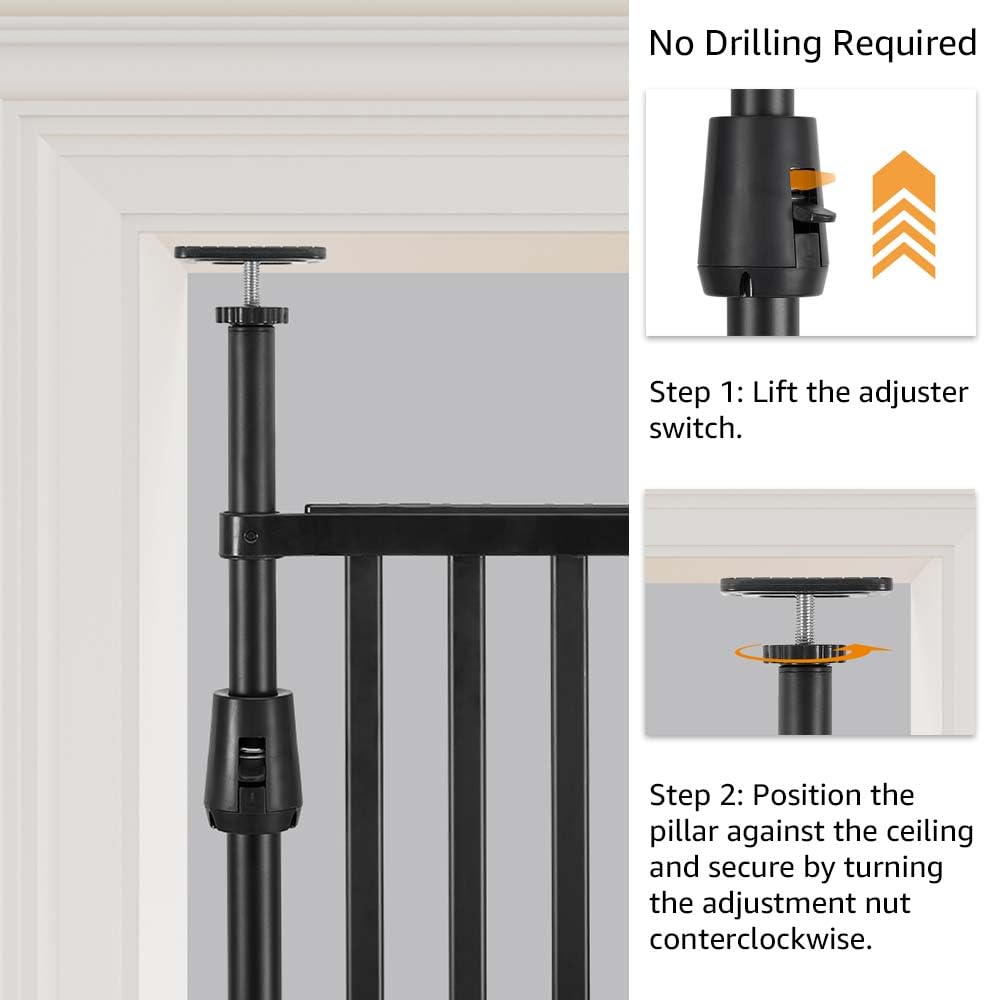 unipaws Cancello per gatti alto 188 cm, largo 86,9 - 100,3 cm, per porta, porta per scale, chiusura automatica e senza foratura, cancello a prova di gatto, nero