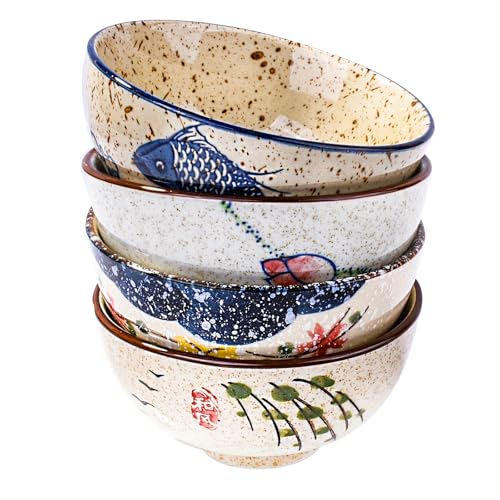 Fignner Japanese Rice Bowl Set of 4 Ceramic Bowls Set Sushi Bowls