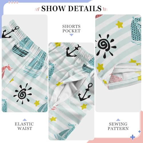 Sea Ship Anchor Boys Long Pants Soft Trousers Elastic Waist Kids Lounge Bottoms with Pockets S-XL4