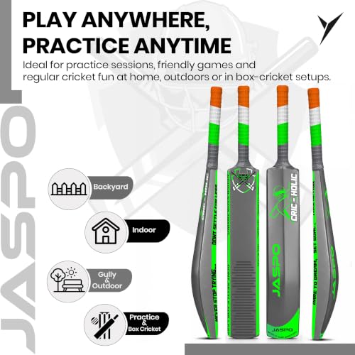 Image of jaspo Cric Holic Lite Heavy Duty Plastic Cricket Bat Kit for Age 12+ | Includes 34 inch Bat, Ball & Stumps | Full Size-8 Combo for Kids, Teens & Beginners