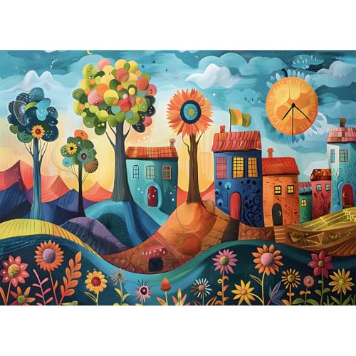HUADADA Puzzle 1000 Teile-Puzzle 1000 Teile Erwachsene Klassische Puzzles Geschenk-Buntes Dorf – Ansicht 1