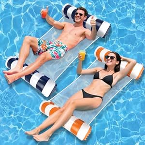 2 Piezas Colchoneta Piscina Adultos Hamaca de Agua 4 En 1 Flotadores Hinchables para Piscina Hamacas Hinchables Piscinas para Natación Hängematte Flotante Piscinas