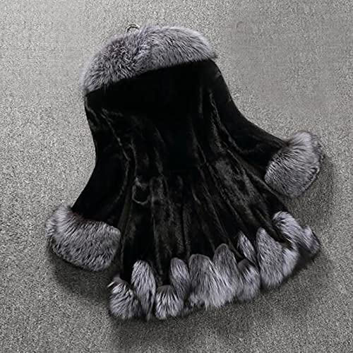 Lugogne Winter Coats For Women Fashion Faux Fur Warm Jacket Plus Size Long Sleeve Casual Fleece Collar Hooded Overcoat Black #TOP4