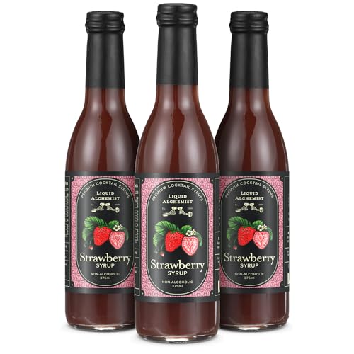 Image of Liquid Alchemist Strawberry Syrup for Cocktails | Real Ingredients Make our Strawberry Puree for Drinks a Perfect Margarita Mix | Small Batch, Non-GMO & Dairy Free | 12.7 oz Drink Mixer, Pack of 3
