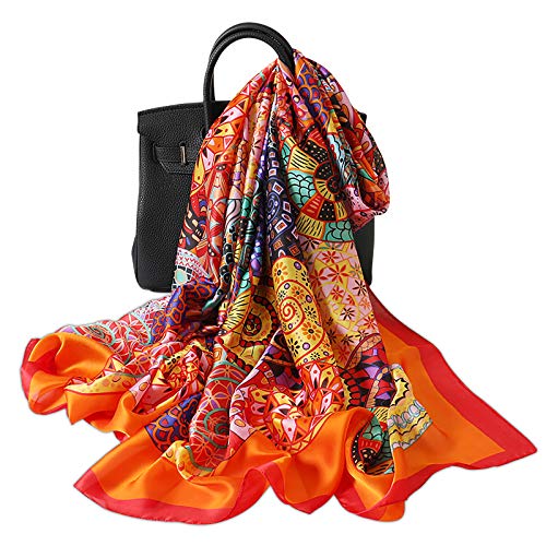 Silk Scarves Women Vintage Paintings Pattern Sunflower Floral Ethnic Style Long Scarf Grand Shawl Beach Wrap Dress