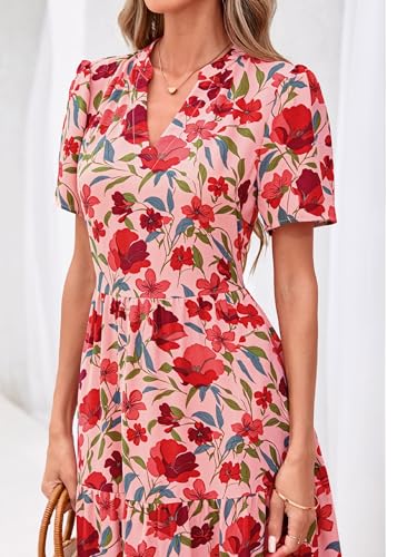 Image of KIRUNDO Womens Floral Boho Flowy Maxi Dress | Short Sleeve, V Neck, Empire Waist, A Line, 2026 Summer Beach Vacation Long Dresses With Pockets, Cocktail Party Outfits