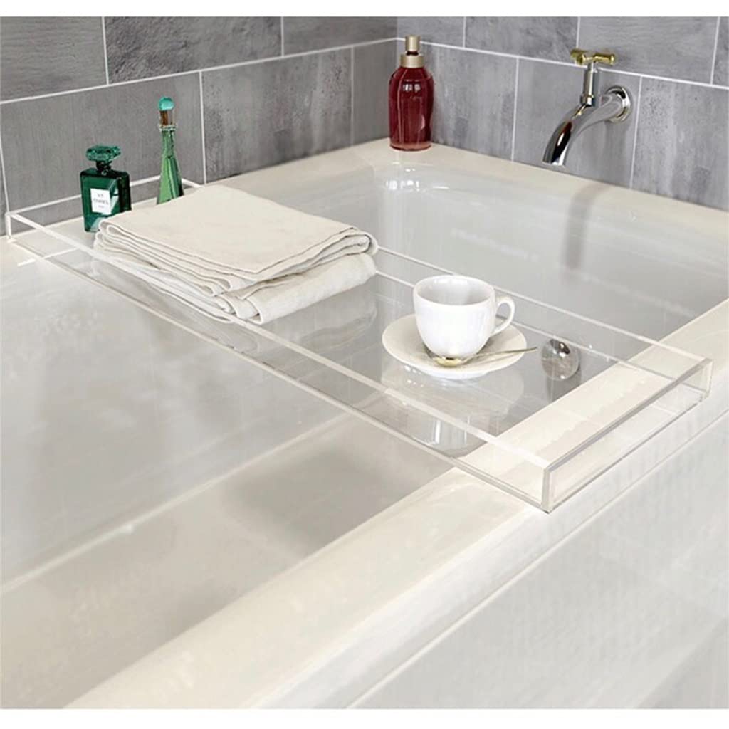 Plateau de bain transparent : étagère de rangement baignoire multifonctions pour serviettes