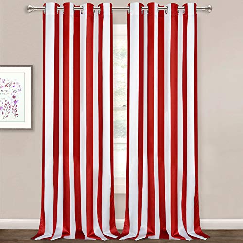 ASPMIZ Cortinas a Rayas Verticales Rojas y Blancas, con Ojales para decoración de Dormitorio, Sala de Estar, Juego de 2 Paneles, 132 cm de Ancho x 213 cm de Largo
