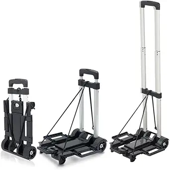 Deoxys Folding Hand Truck, Lightweight Trolley Compact Utility Cart with 50kg / 110lbs Heavy Duty 2 Wheels Solid Construction Adjustable Handle for Moving Travel Shopping Office, Luggage Use - Black