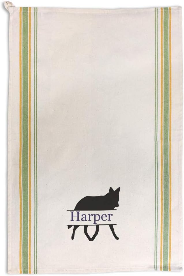 Custom Decor Kitchen Towels Personalized Name Wolf Wildlife A Animals Cleaning Supplies Dish Towels Red Stripe
