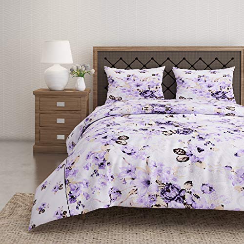 Image of Swayam Pure Cotton Double Bedsheet with 2 Pillow Covers | Size 90 x 100 inch | 160 TC | Floral Design | Soft Breathable Bed Sheet | Comfortable & Durable for Bedroom - Purple