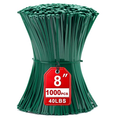 Image of Zip Ties 8 inch, 1000 Pack Green Zip Ties,Green Cable Ties Self-Locking Nylon Cable Ties with 40 lbs Tensile Strength,Wire Ties for indoor and outdoor use.