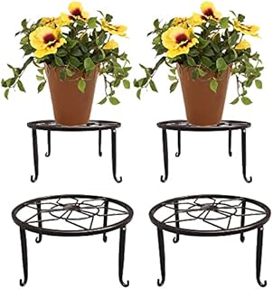 4 Pack Metal Plant Stands for Flower Pot, Heavy Duty Potted Holder, Indoor Outdoor Metal Rustproof Iron Garden Container Round Supports Rack for Planter (4.5in High Brown)
