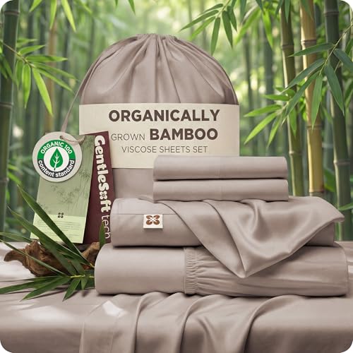 Image of Bedsure 100% Organically Grown Bamboo Viscose King Size Sheets Set | Cooling Bedsheets for Hot Sleepers | Luxury Silky Soft | 18 inch Deep Pocket with Corner Straps | Oeko-Tex Certified [Light Brown]
