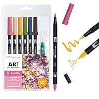 Tombow ABT Dual Brush Pen Watercolor Manga Set Flower, 6er Set + Wassertankpinsel, Malvorlagen & Video Tutorial [ABT-6P-MANGA-FLOWER]