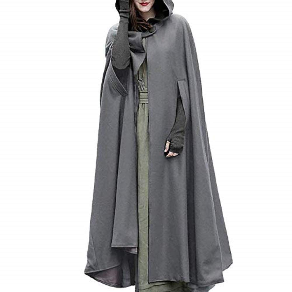 JLTPH Winter/Autumn Cloak with Hood Open Front Loose Cape Shawl Poncho Coat Long Cloak Jacket Outwear Grey