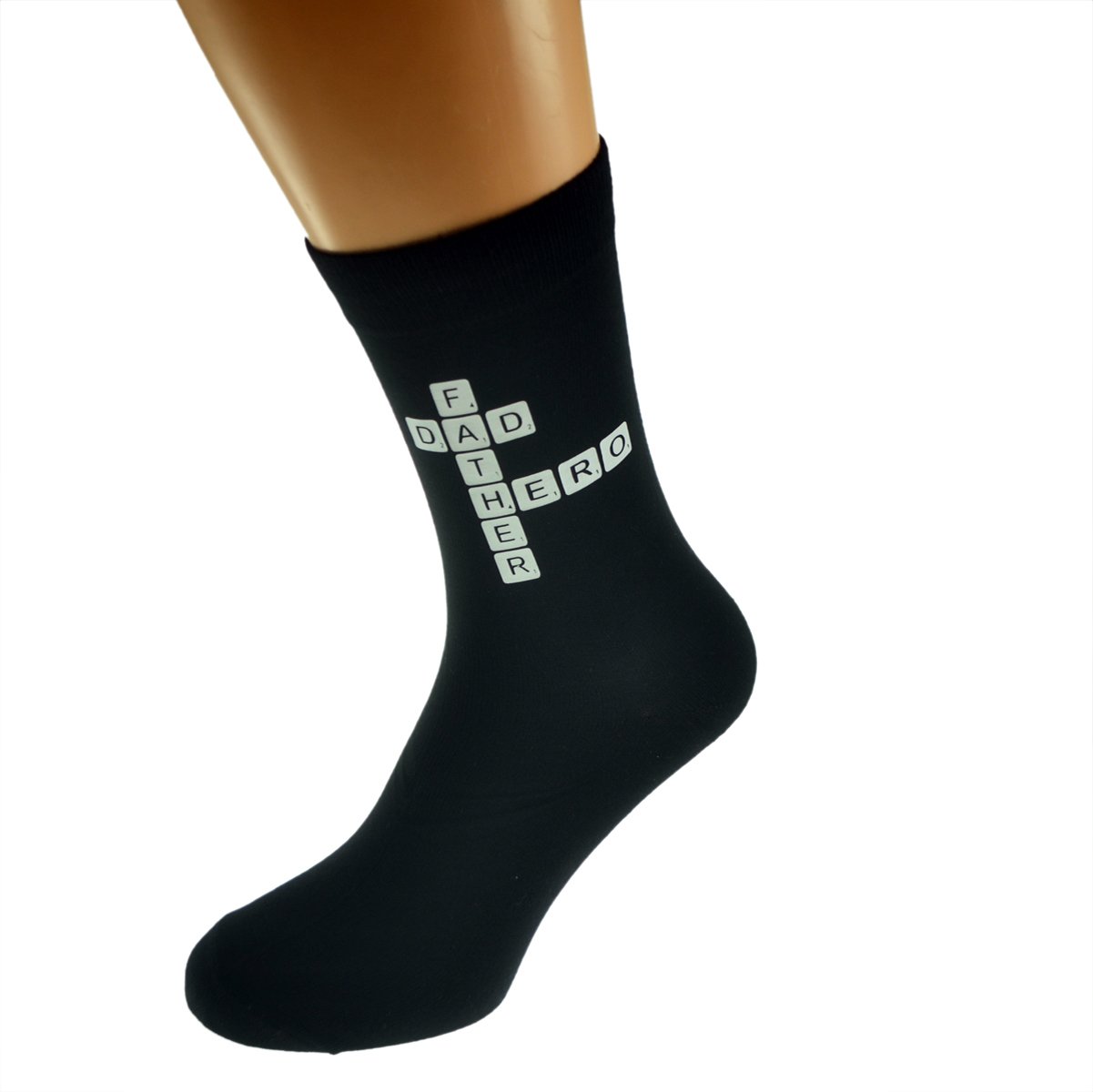 Gtr-Prestige Giftware Men's Black Dad Father Hero Word Game Tile Design Socks Size Uk 6-12 Euro 39-46 (X6n450)