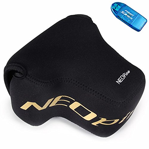 First2savvv QSL-P900S-01G10 Funda Cámara Reflex Neopreno Protectora para Nikon COOLPIX P900S P900 negro + Lector de tarjetas SD