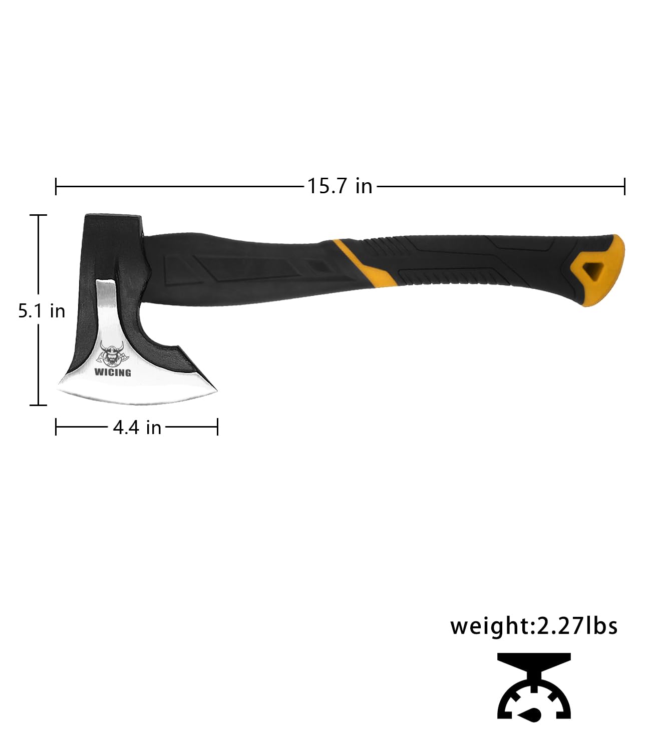 WICING Splitting Axe, 15-inch Camping Hatchet, Chopping Axe 1065 High Manganese Steel and Ergonomic Fiberglass Handle
