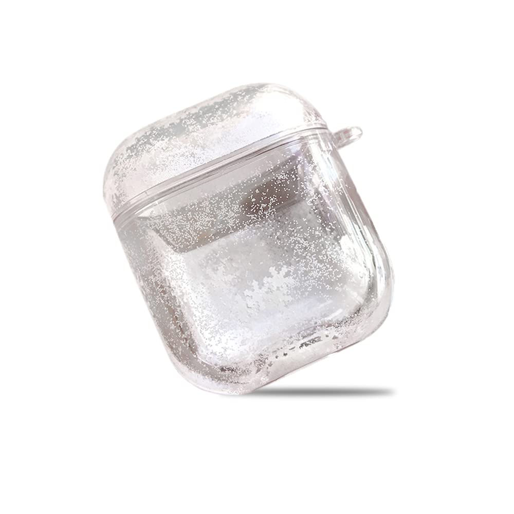 AXELENSHeadphone Holder with Liquid and Glitter for Airpods 1 & 2 Shockproof Rigid for Him or Her - White / Snowflakes