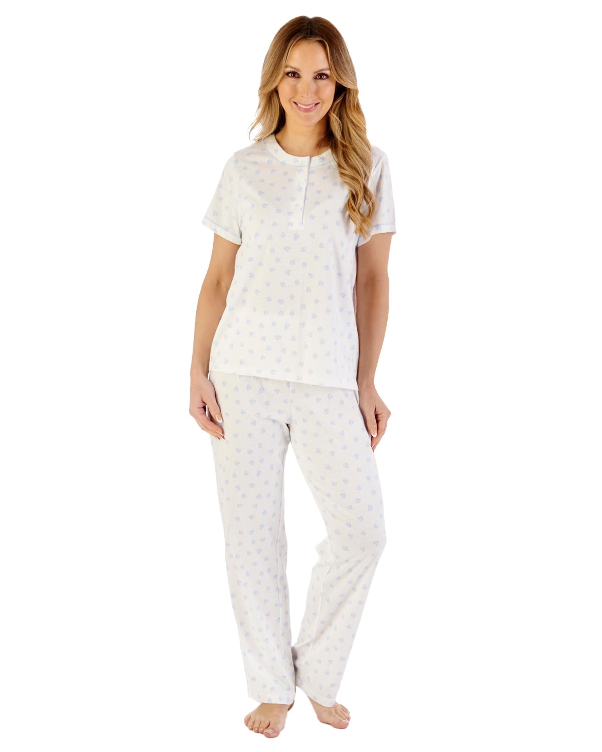 Slenderella Short Sleeve Jersey Pyjamas PJ07117 Blue 20-22