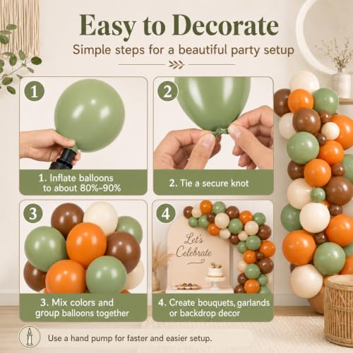 Image of Sage Green and Orange Balloons, 12 Inch Green Brown Orange Balloons Olive Green Brown Beige Jungle Safari Wild Woodland Balloon for Birthday Wedding Baby Shower Party Decorations