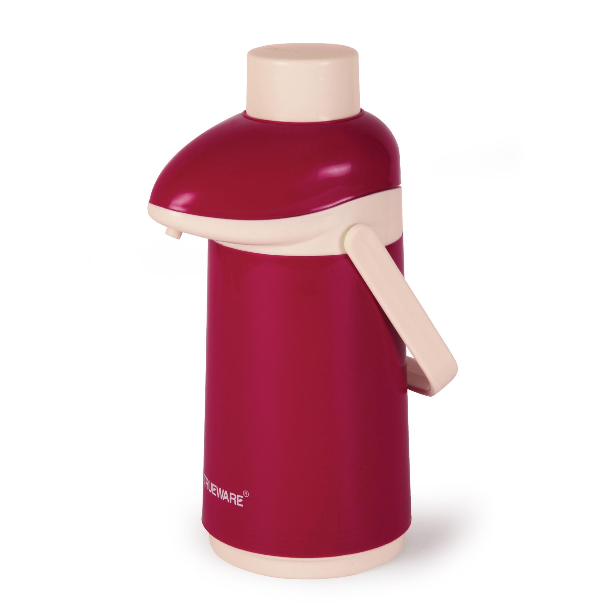 Trueware Insta Inner Steel Outer Plastic Pu Insulated | Double Wall|1 LTR Airpot Flask | BPA Free | Hot and Cold Many Hours| Tea Coffee Flask | Traveler Flask | Thermos (Maroon)
