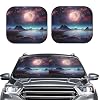 2-Piece Car Front Window Sunshades Foldable Sun Visor Protector Alien Planet in Galaxy Windshield Sun Shade Car Front Windshield Cover for Most Sedans SUV Van Truck
