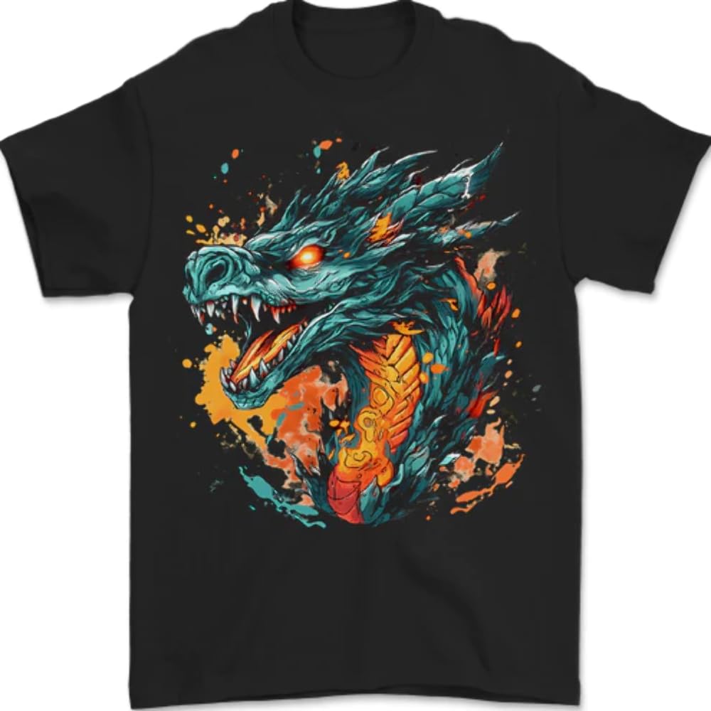 T-shirt da uomo con drago di fuoco fantasy, 100% cotone, Nero , S :  Amazon.it: Moda