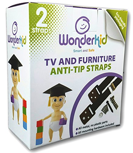 TV and Furniture Anti-Tip Straps | Top Quality Heavy Duty Strap, All Metal Parts | All Flat Screen TV/Furniture Mounting Hardware Included | Lifetime Guarantee (2 Pack, Black)