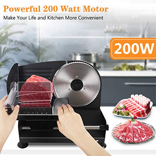 Meat Slicer, Anescra 200W Electric Deli Food Slicer with Two Removable 7.5’’ Stainless Steel Blades and Food Carriage, Child Lock Protection, 0-15mm Adjustable Thickness Food Slicer Machine- Black