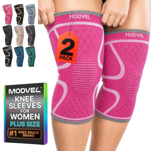 Image of Modvel 2 Pack Knee Brace for Women - Knee Support for Walking, Knee Compression Sleeves for Pain Relief, Knee Sleeves for Women, Knee Brace for Sports, Workouts & Arthritis