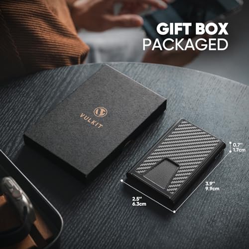 Image of VULKIT Credit Card Holder for Men, Aluminum POP UP RFID Blocking Card Case, Carbon Black